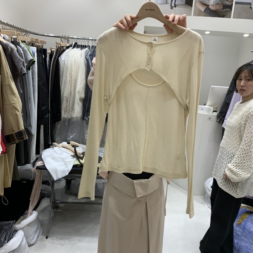 FRE韓國直郵女士新品時尚休閑熱賣職業26春夏長袖T恤假兩件FRE長袖T恤圖色1