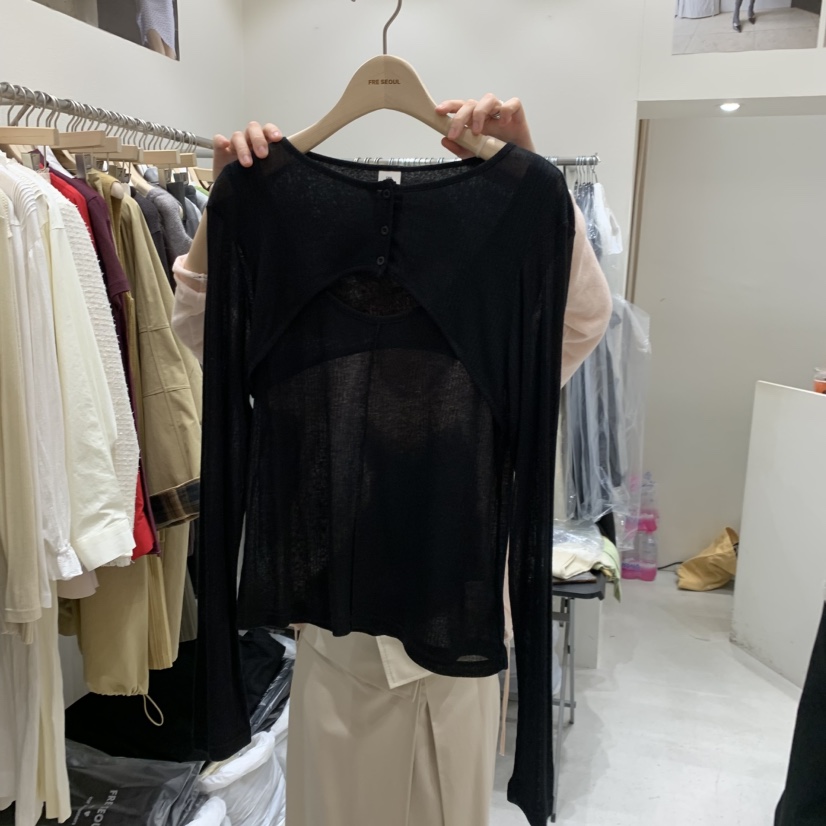 FRE韓國直郵女士新品時尚休閑熱賣職業26春夏長袖T恤假兩件FRE長袖T恤圖色3