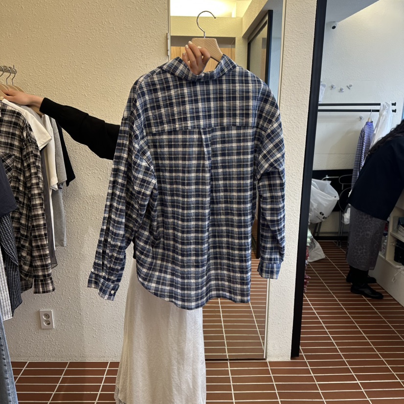 CHOI-L韓國直郵女裝新款休閑推薦時尚襯衫蕾絲衫口袋格子CHOI襯衫/蕾絲衫