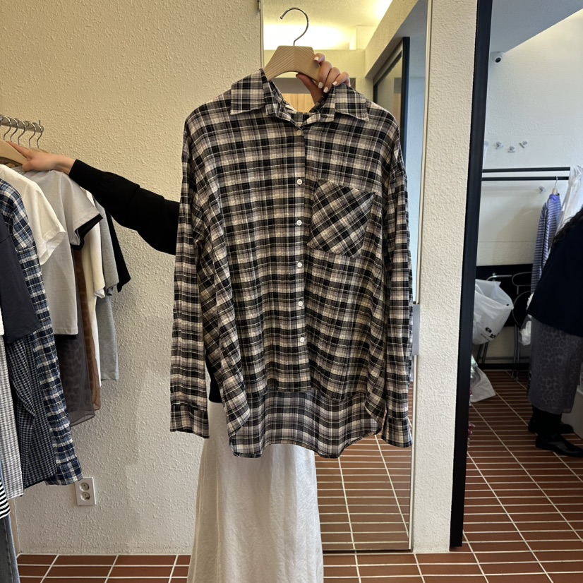 CHOI-L韓國直郵女裝新款休閑推薦時尚襯衫蕾絲衫口袋格子CHOI襯衫/蕾絲衫圖色1