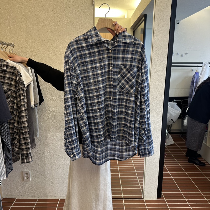 CHOI-L韓國直郵女裝新款休閑推薦時尚襯衫蕾絲衫口袋格子CHOI襯衫/蕾絲衫圖色2