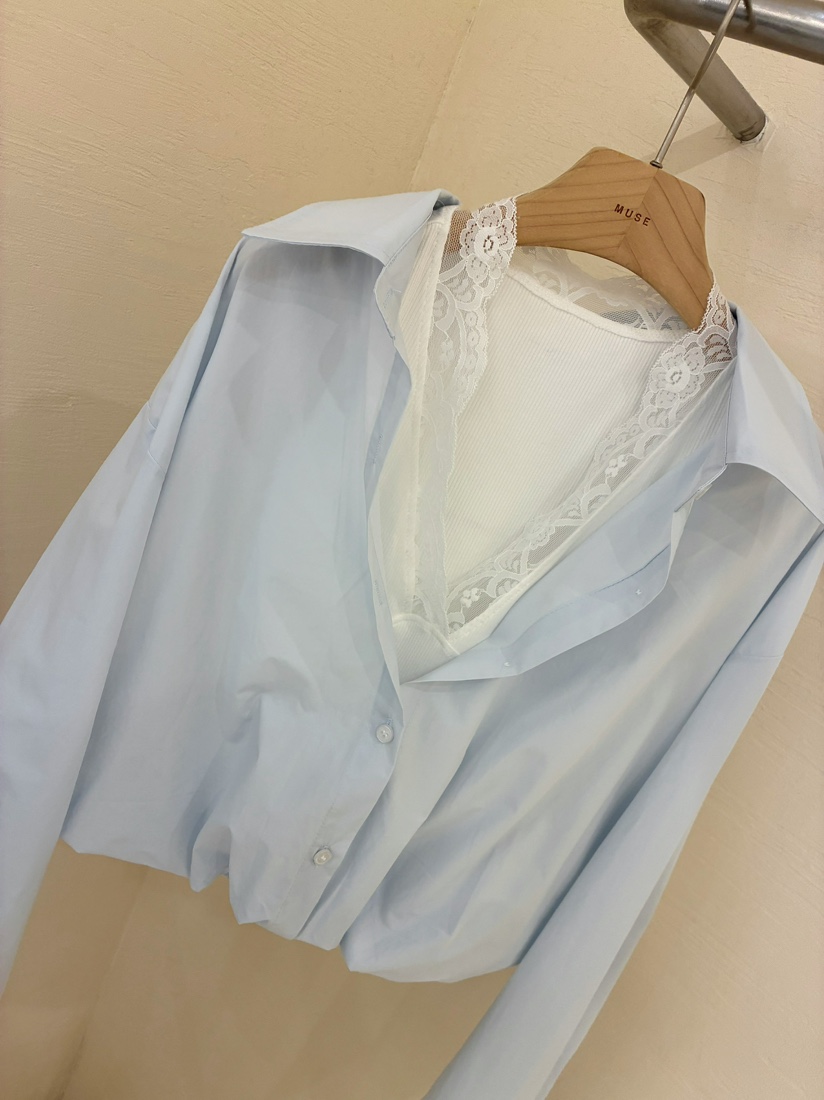MUSE-P韓國直郵女士新款人氣熱賣推薦時尚襯衫蕾絲衫雙排扣MUSE-P襯衫/蕾絲衫