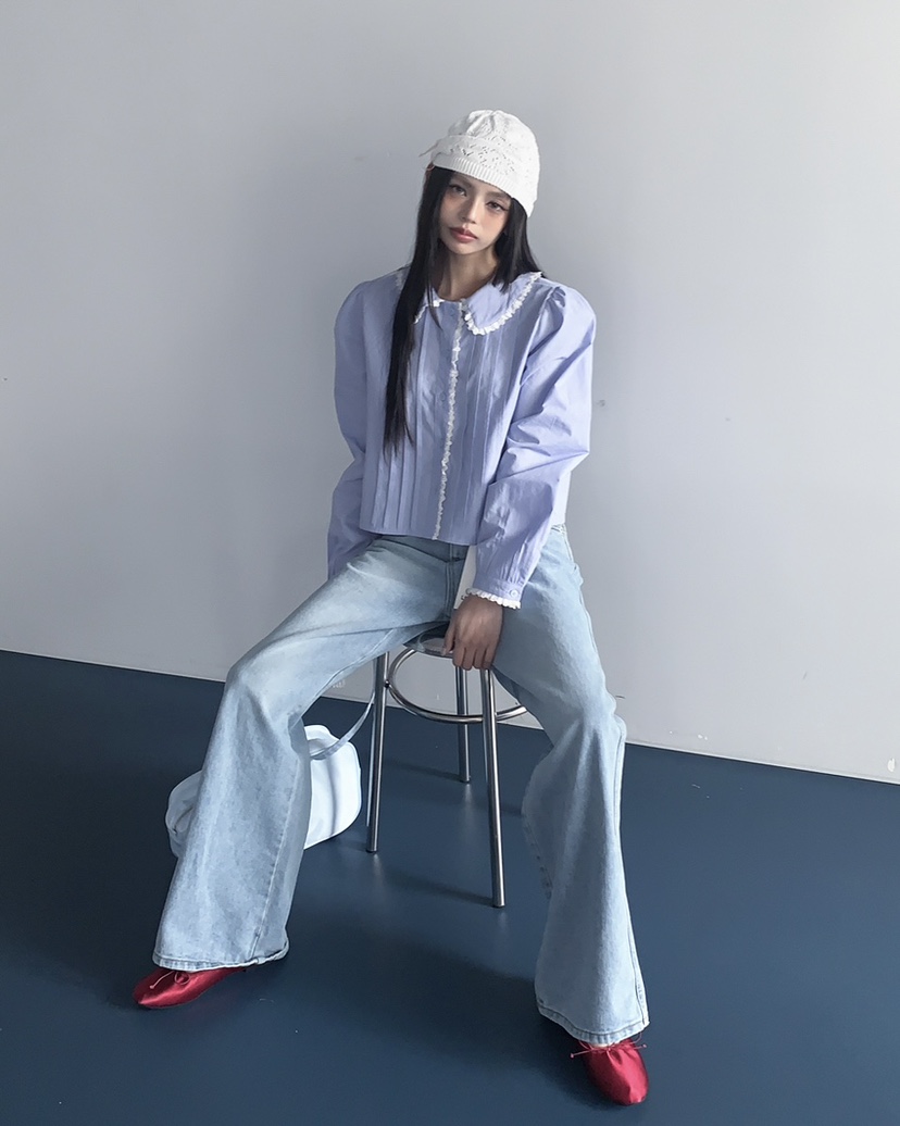 LIVE AID-P韓國代購女裝新品熱賣職業休閑時尚襯衫蕾絲衫LIVE AID-P襯衫/蕾絲衫