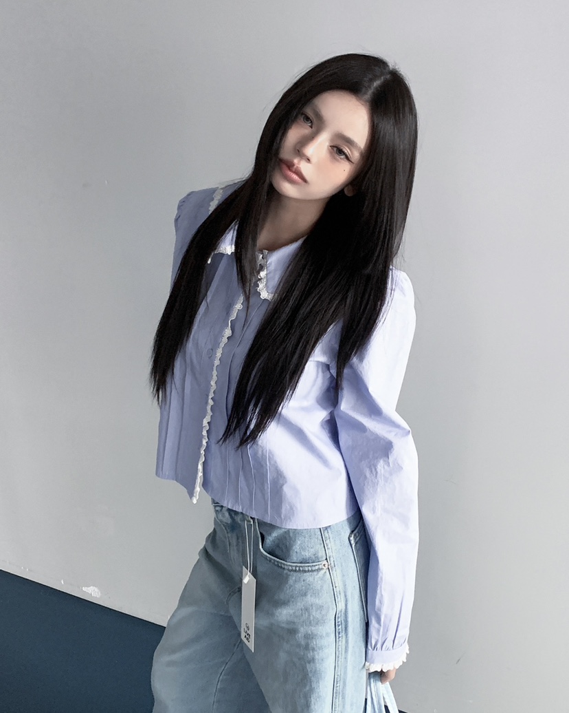 LIVE AID-P韓國代購女裝新品熱賣職業休閑時尚襯衫蕾絲衫LIVE AID-P襯衫/蕾絲衫