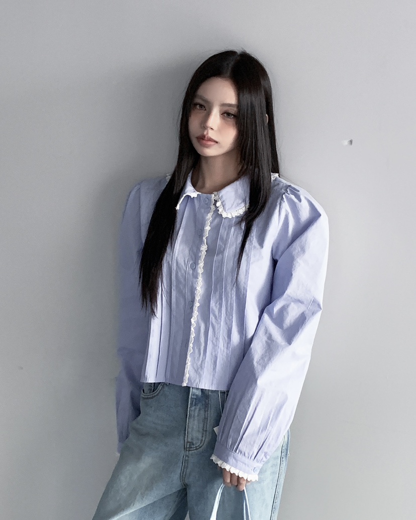 LIVE AID-P韓國代購女裝新品熱賣職業休閑時尚襯衫蕾絲衫LIVE AID-P襯衫/蕾絲衫