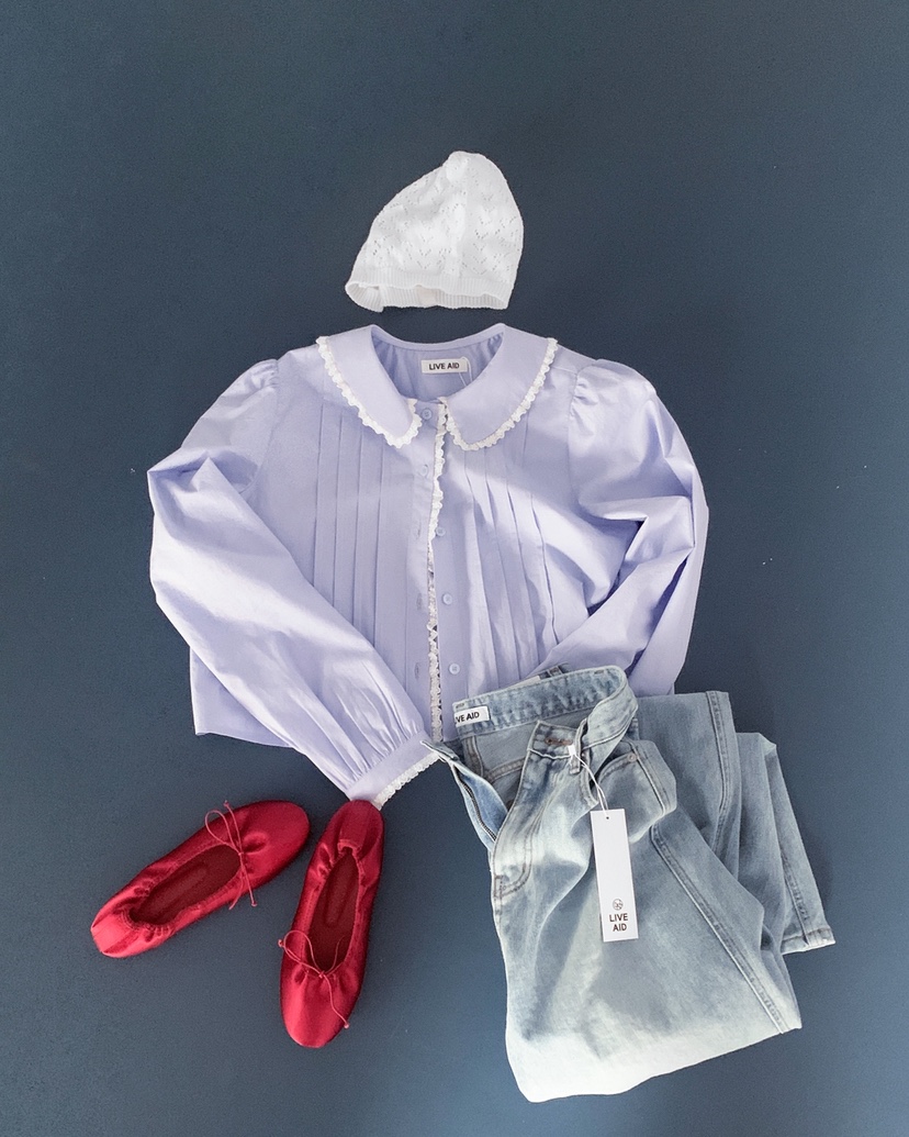 LIVE AID-P韓國代購女裝新品熱賣職業休閑時尚襯衫蕾絲衫LIVE AID-P襯衫/蕾絲衫