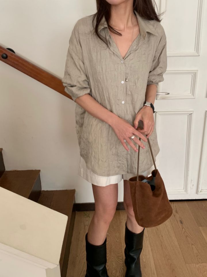 KOMOREBI東大門直郵女裝新品真品熱賣時尚襯衫蕾絲衫褶皺KOMOREBI襯衫/蕾絲衫