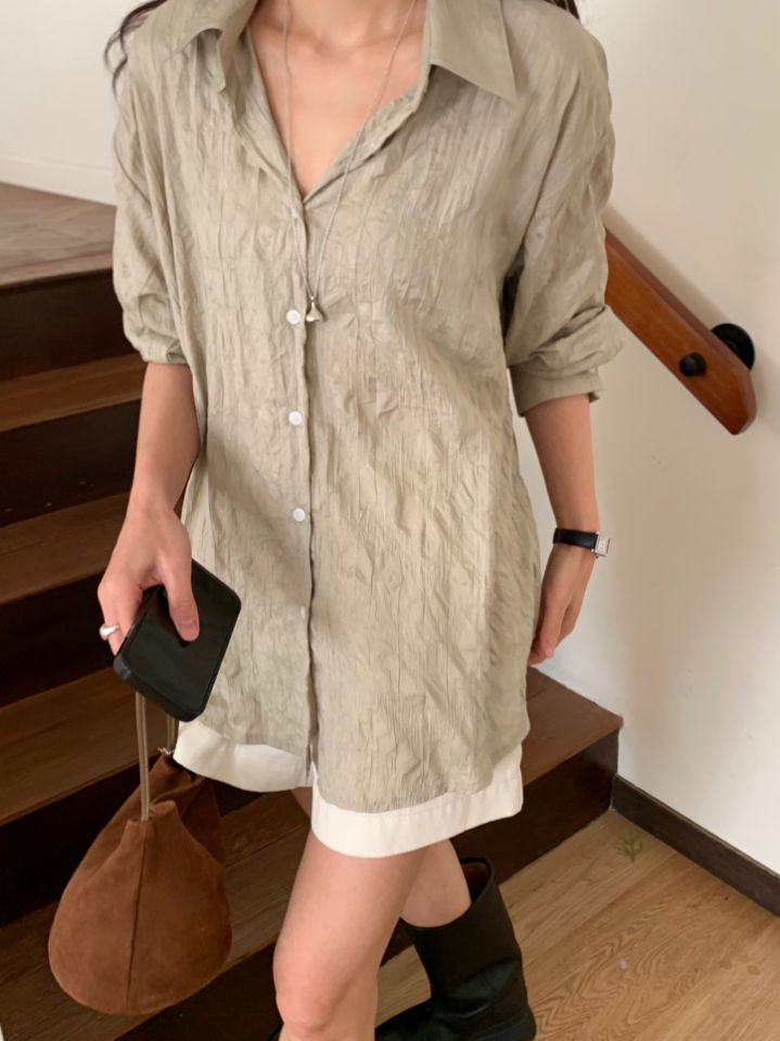 KOMOREBI東大門直郵女裝新品真品熱賣時尚襯衫蕾絲衫褶皺KOMOREBI襯衫/蕾絲衫圖色2