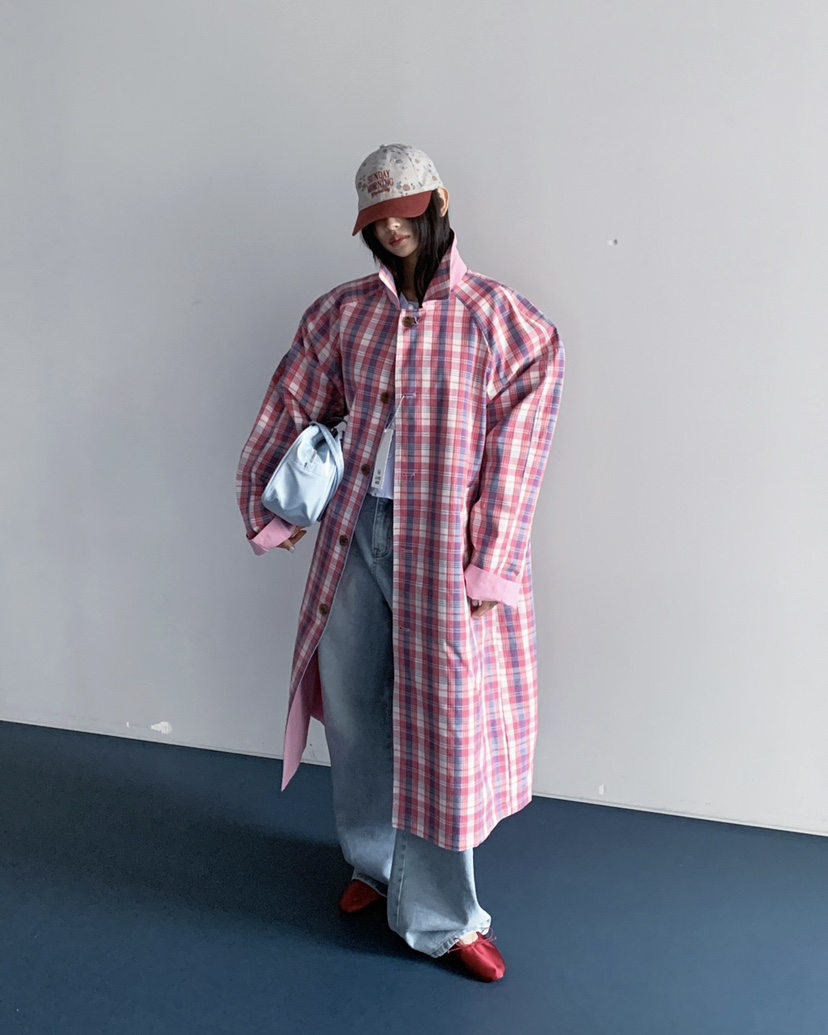 LIVE AID-P韓國直郵女士新款熱賣休閑時尚長款風衣兩面穿LIVE AID-P長款風衣