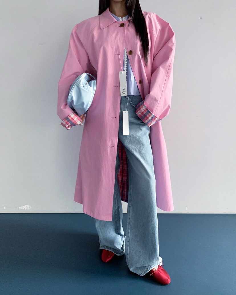 LIVE AID-P韓國直郵女士新款熱賣休閑時尚長款風衣兩面穿LIVE AID-P長款風衣