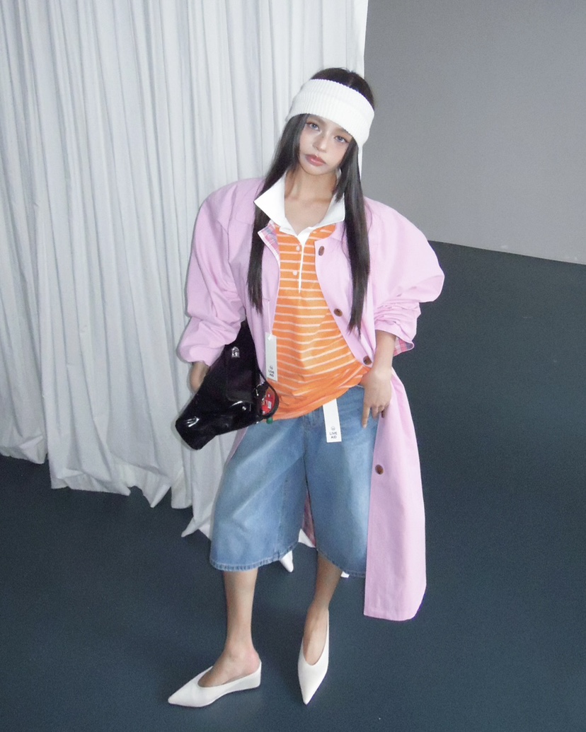 LIVE AID-P韓國直郵女士新款熱賣休閑時尚長款風衣兩面穿LIVE AID-P長款風衣