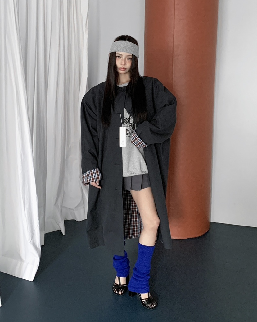 LIVE AID-P韓國直郵女士新款熱賣休閑時尚長款風衣兩面穿LIVE AID-P長款風衣