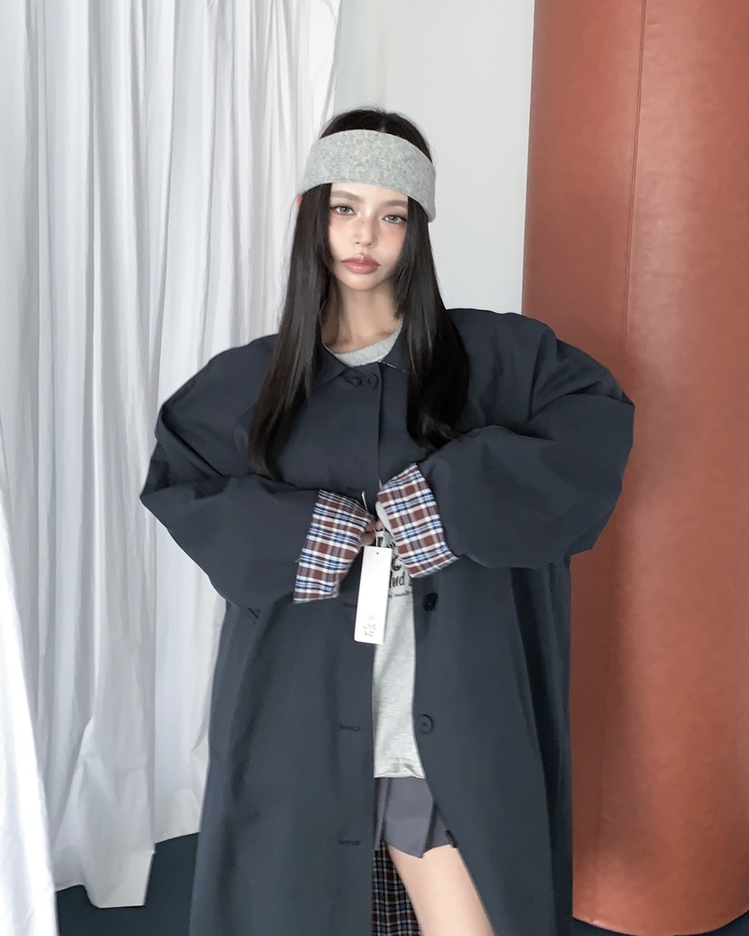 LIVE AID-P韓國直郵女士新款熱賣休閑時尚長款風衣兩面穿LIVE AID-P長款風衣