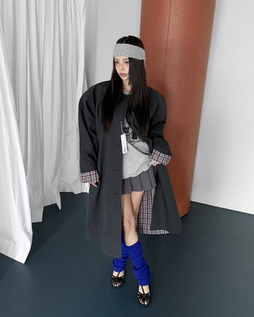 LIVE AID-P韓國直郵女士新款熱賣休閑時尚長款風衣兩面穿LIVE AID-P長款風衣