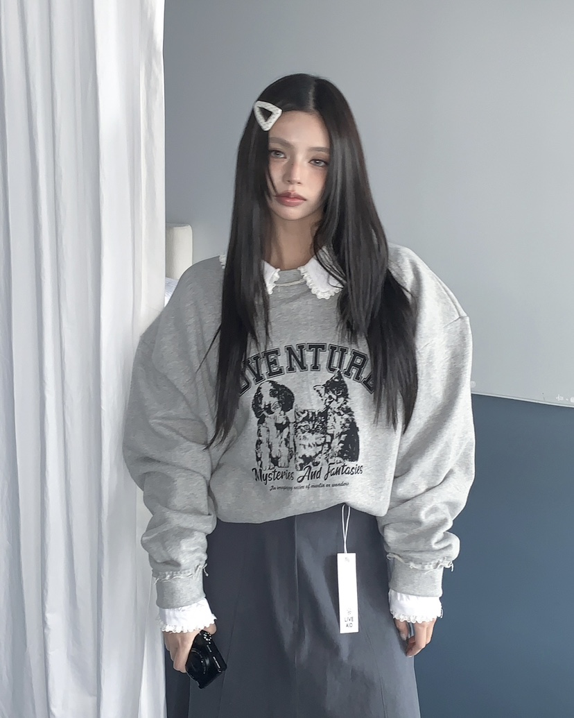 LIVE AID-P韓國代購女士新款推薦熱賣26春夏職業休閑衛衣LIVE AID-P衛衣