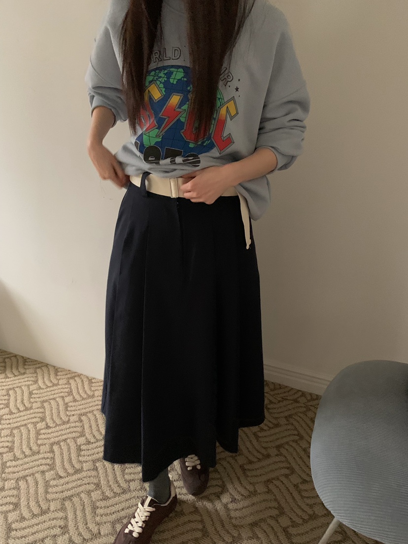 CAMEL-P韓國代購女裝新品時尚半身裙中短裙腰帶褶裥Came_l 家半身裙/中短裙