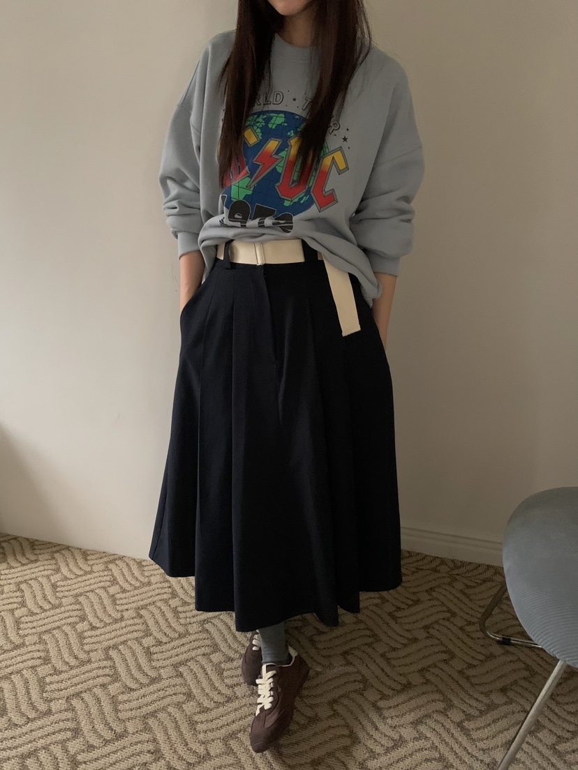 CAMEL-P韓國代購女裝新品時尚半身裙中短裙腰帶褶裥Came_l 家半身裙/中短裙