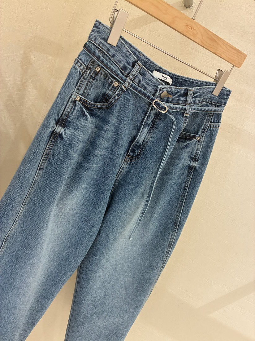 MUSE-P韓國直郵女裝新款職業熱賣休閑人氣牛仔褲含腰帶系帶MUSE-P牛仔褲
