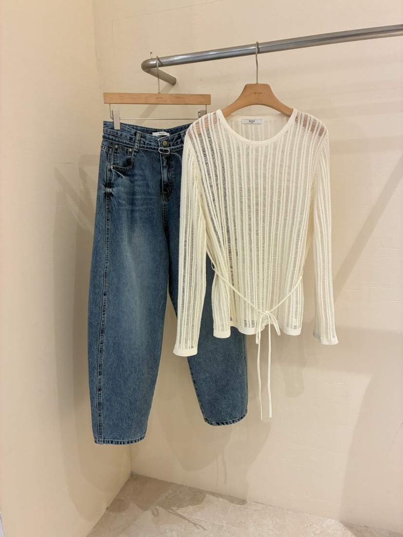 MUSE-P韓國直郵女裝新款職業熱賣休閑人氣牛仔褲含腰帶系帶MUSE-P牛仔褲