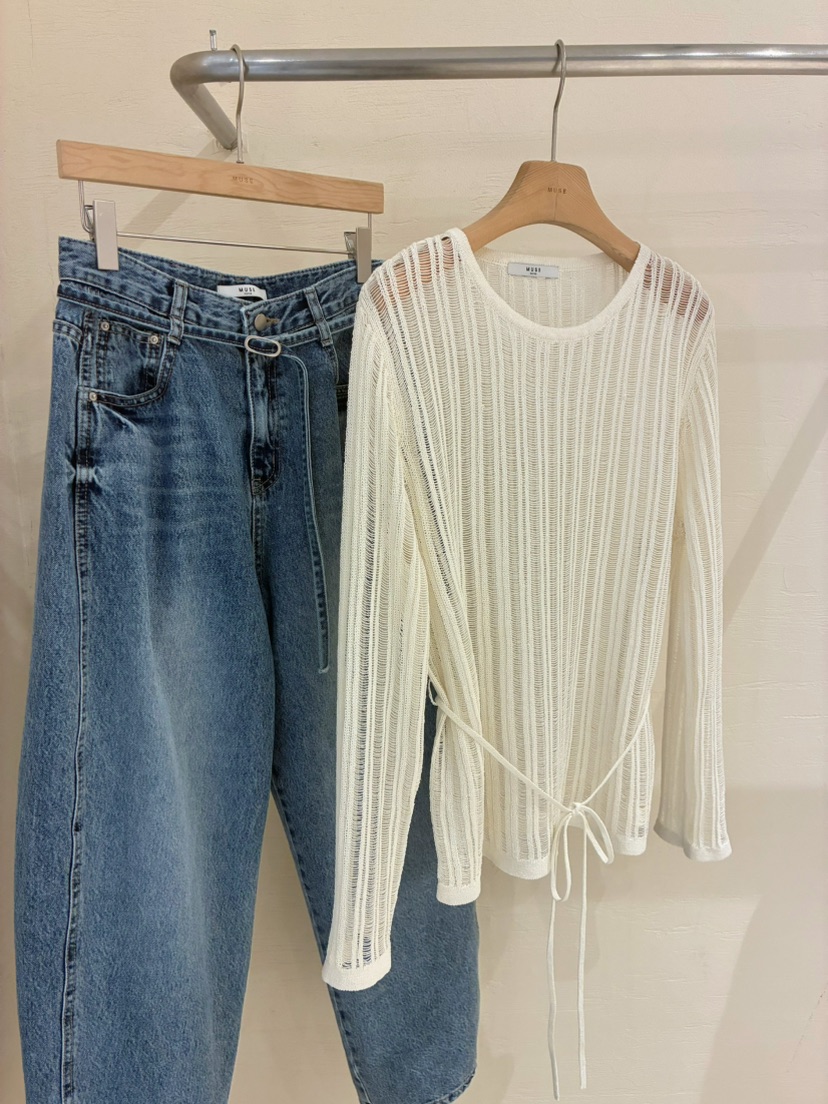 MUSE-P韓國直郵女裝新款職業熱賣休閑人氣牛仔褲含腰帶系帶MUSE-P牛仔褲