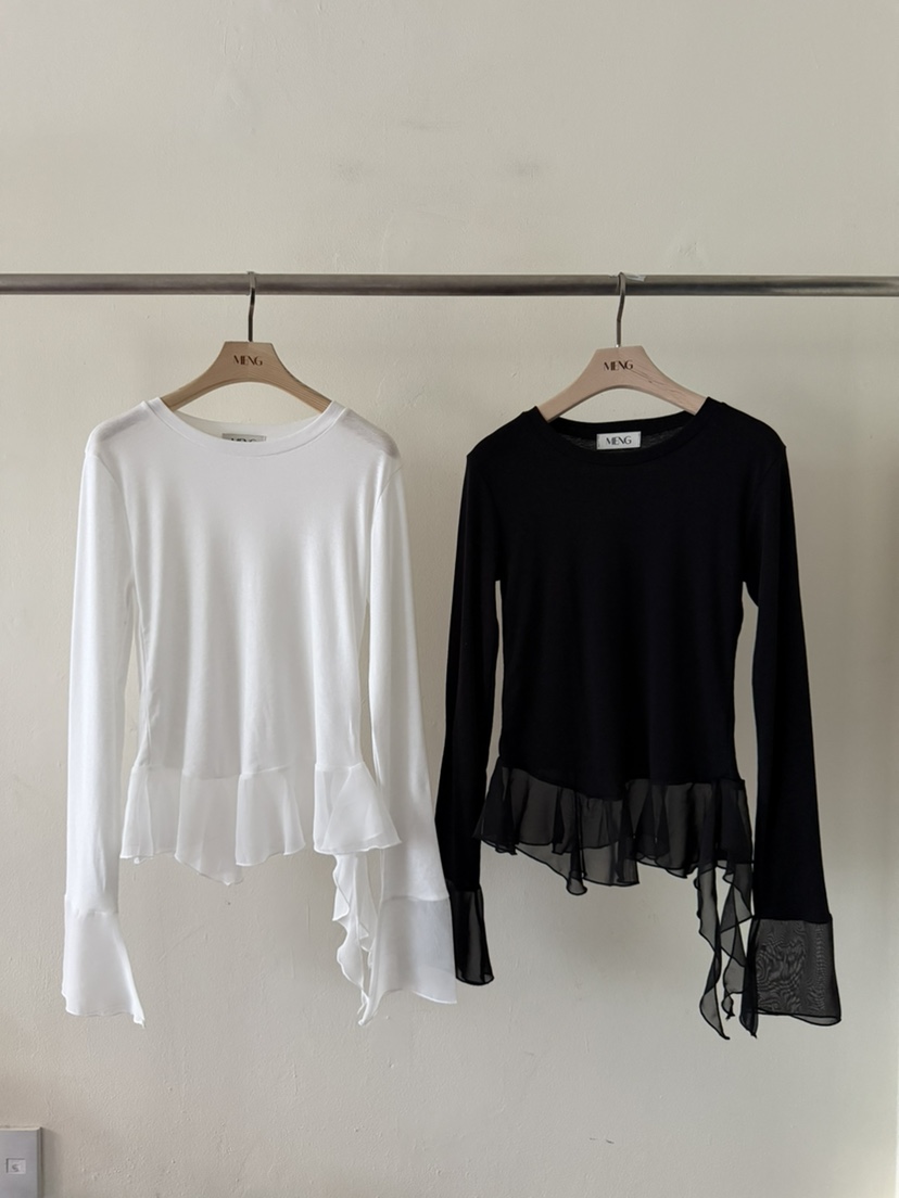 MENG韓國直郵實拍女裝新品推薦人氣職業26春夏長袖T恤雪紡MENG長袖T恤