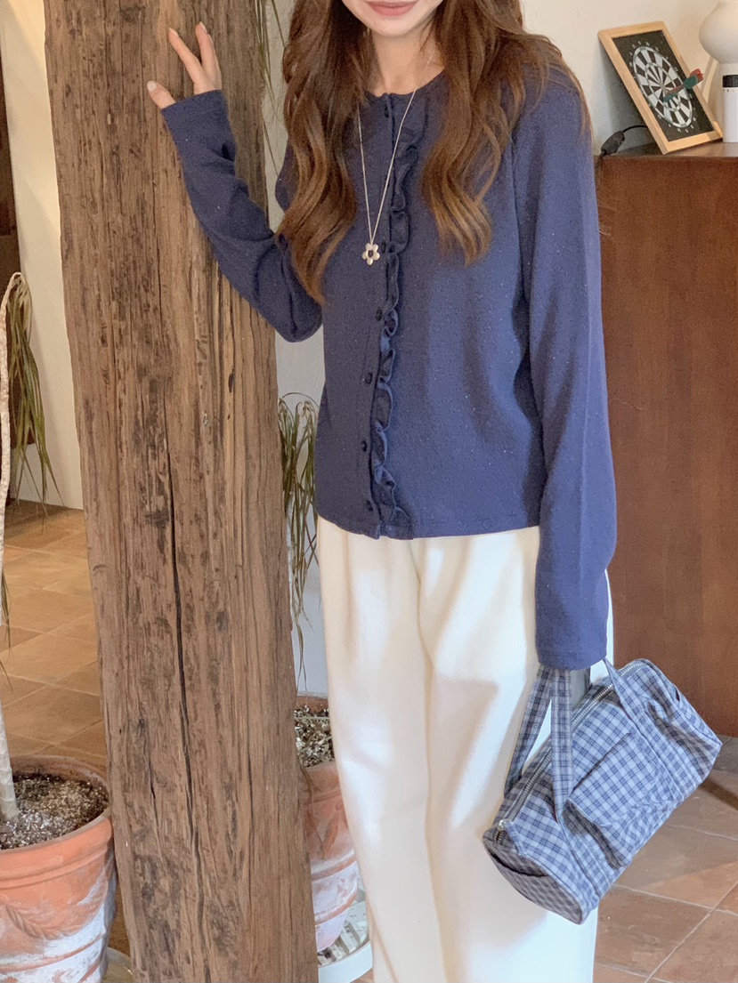 BEFORE SUNRISE韓國東大門直郵女士新品人氣針織衫華夫格褶皺BEFORE SUNRISE針織衫