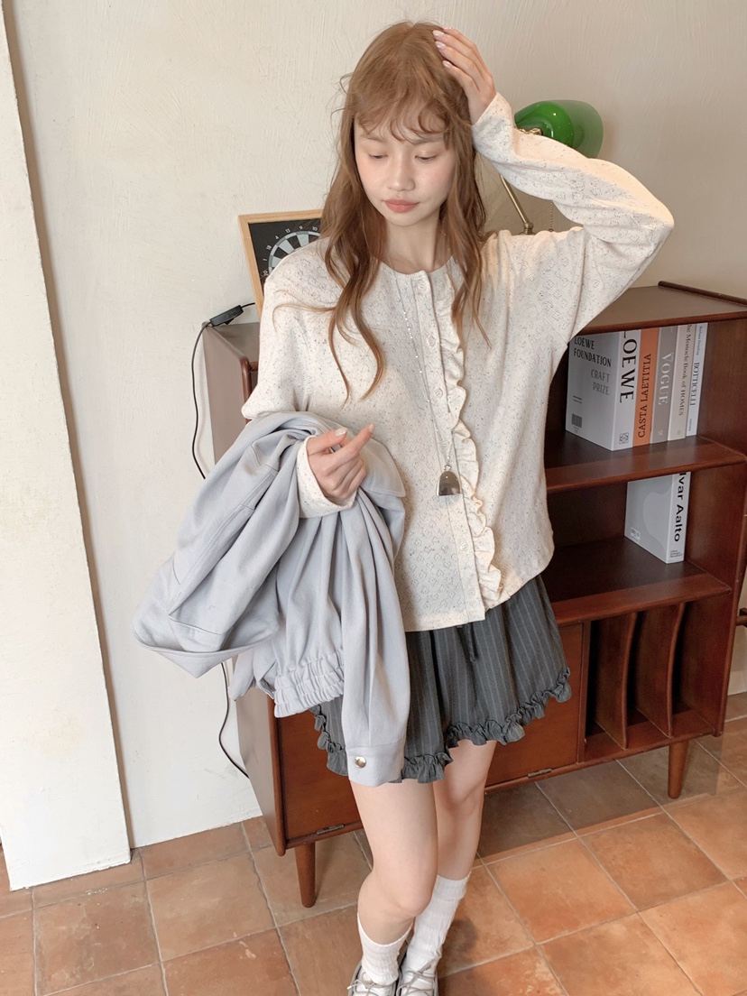 BEFORE SUNRISE韓國東大門直郵女士新品人氣針織衫華夫格褶皺BEFORE SUNRISE針織衫