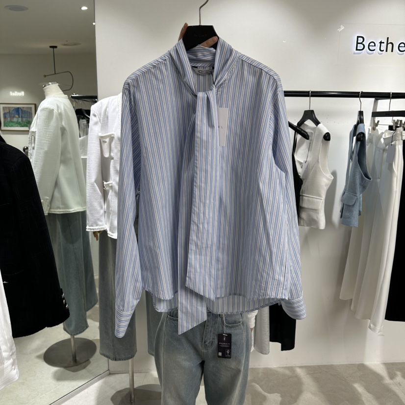 BETHEL韓國直郵女士新款職業熱賣26春夏人氣襯衫蕾絲衫條紋BETHEL襯衫/蕾絲衫圖色1