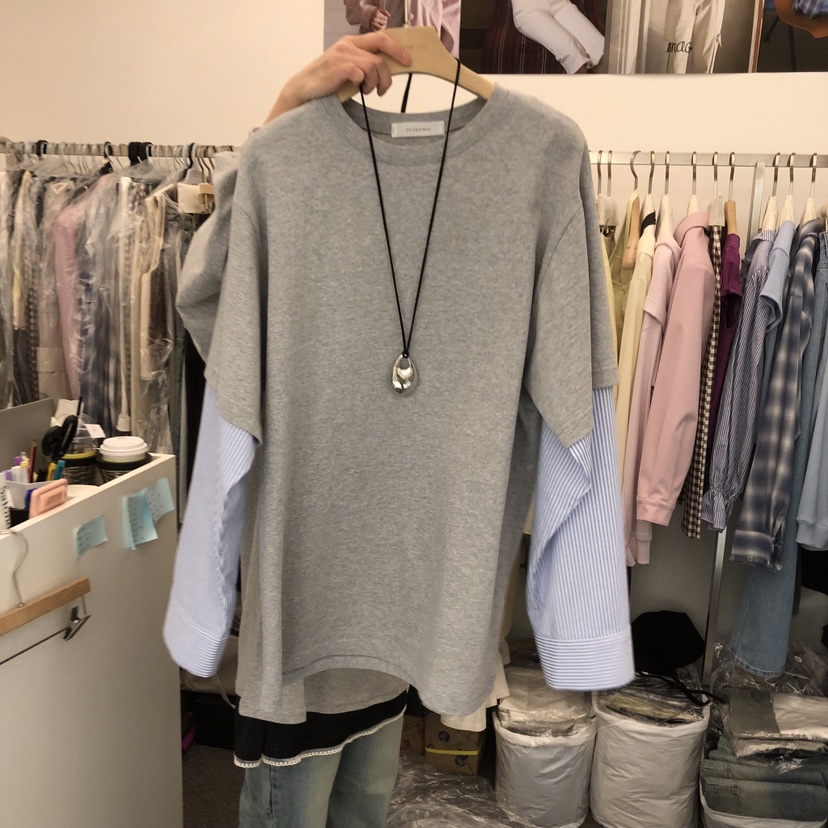 SALONDEMAG韓國代購女士新款推薦休閑長袖T恤不含項鏈假兩件SALONDEMAG長袖T恤圖色1