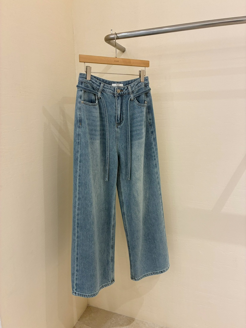 MUSE-P韓國直郵女裝新款時尚推薦26春夏休閑牛仔褲含腰繩MUSE-P牛仔褲