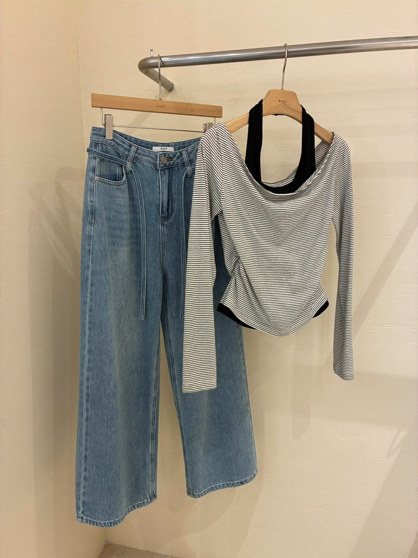 MUSE-P韓國直郵女裝新款時尚推薦26春夏休閑牛仔褲含腰繩MUSE-P牛仔褲