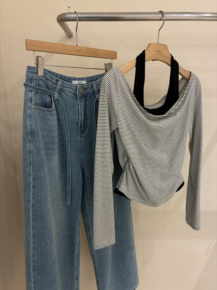 MUSE-P韓國直郵女裝新款時尚推薦26春夏休閑牛仔褲含腰繩MUSE-P牛仔褲