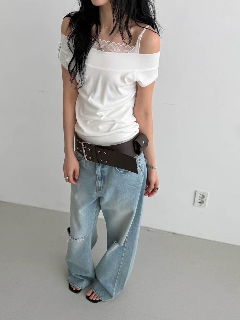 MINIMUZE韓國直郵實拍女裝新款休閑26春夏職業人氣T恤露肩MINIMUZET恤