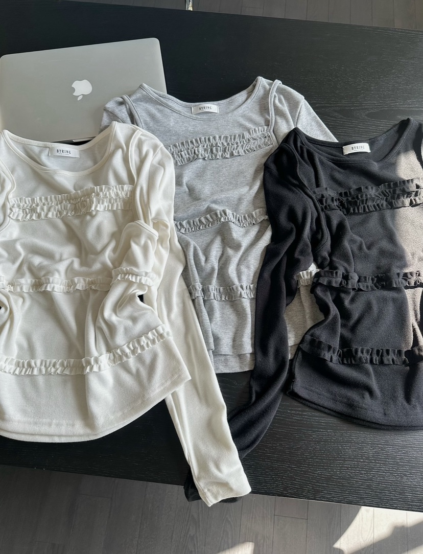 BYRING韓國直郵女裝新品推薦時尚職業休閑26春夏人氣長袖T恤BYRING長袖T恤圖色3左二色