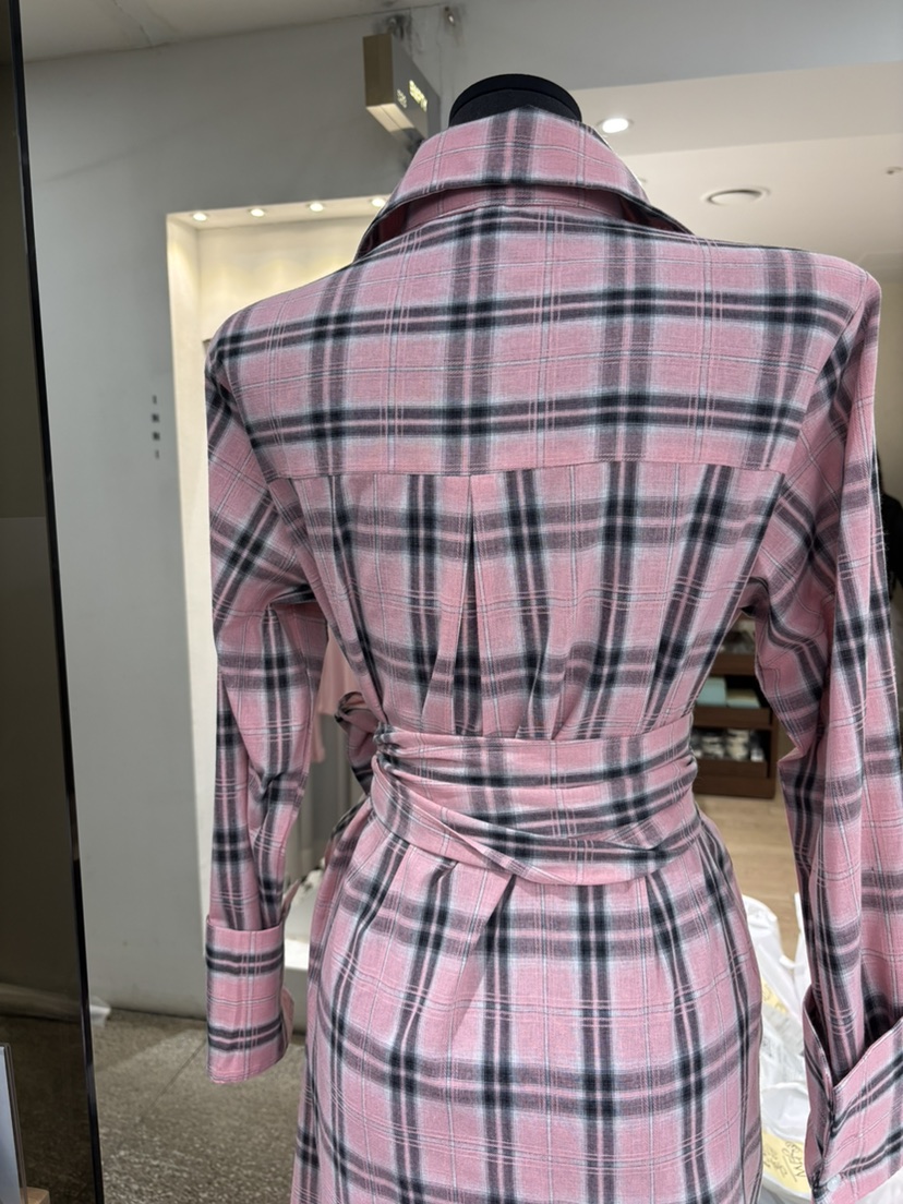 TANIA韓國代購女士新品時尚職業26春夏連衣裙含腰帶格紋長款TANIA連衣裙