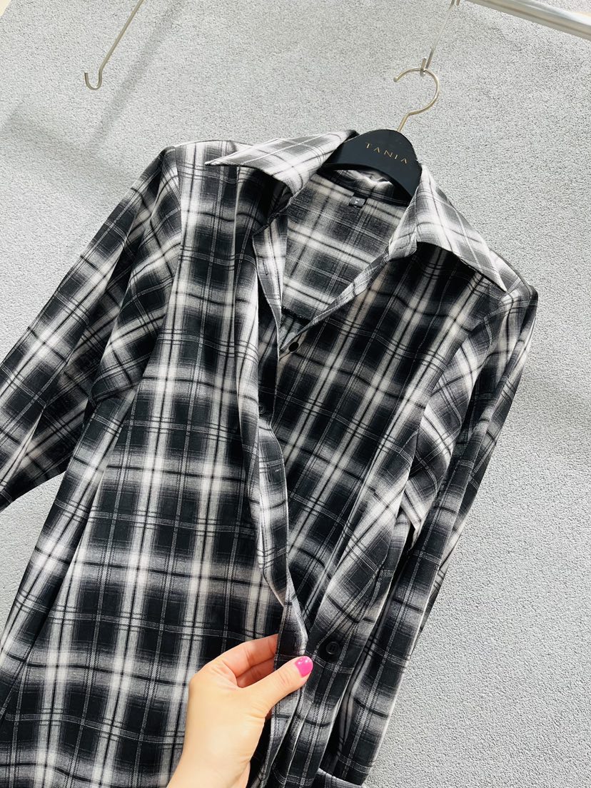 TANIA韓國代購女士新品時尚職業26春夏連衣裙含腰帶格紋長款TANIA連衣裙