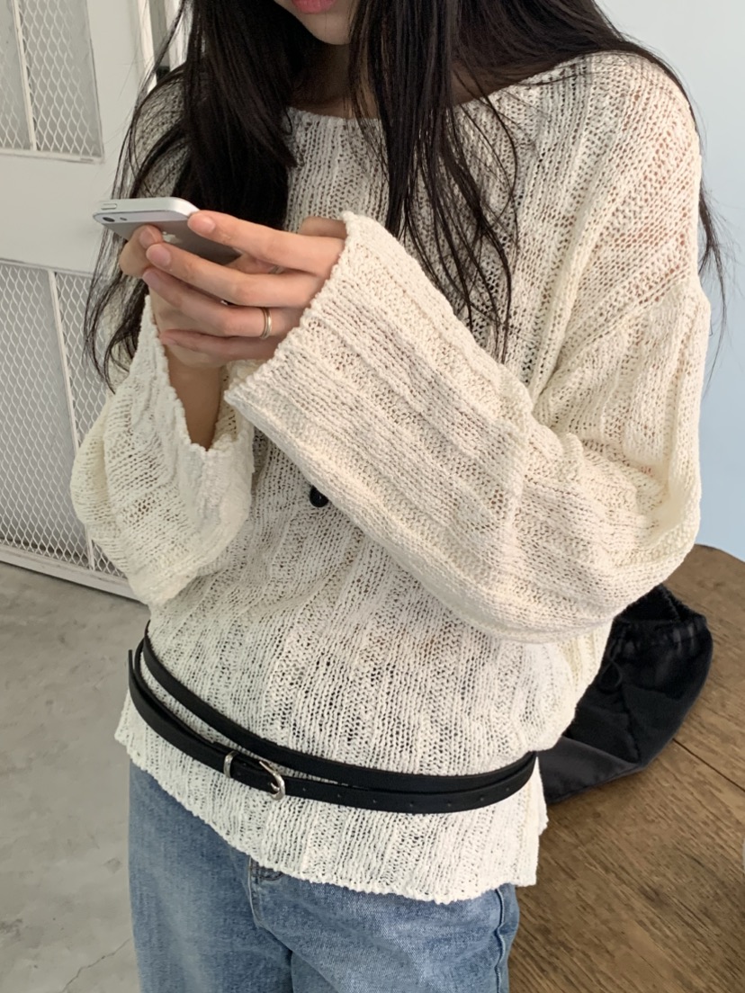 NOUVEAU韓國直郵實拍女裝新款人氣休閑26春夏推薦針織衫船領NOUVEAU針織衫