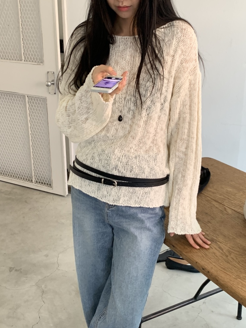 NOUVEAU韓國直郵實拍女裝新款人氣休閑26春夏推薦針織衫船領NOUVEAU針織衫圖色1