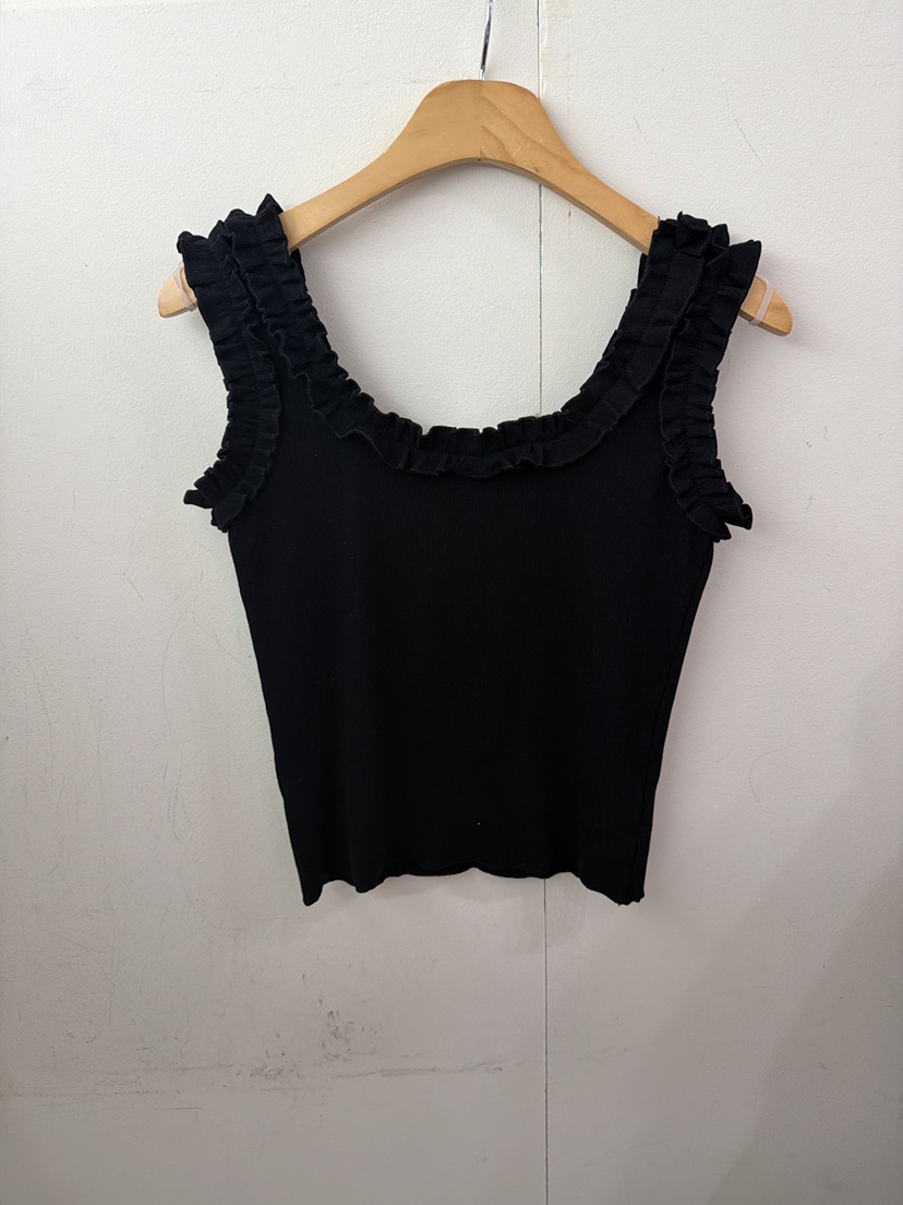 OURWAVE/OUR ROOM韓國直郵女士新款休閑吊帶背心荷葉邊紐扣Our Wave/Our Room吊帶/背心