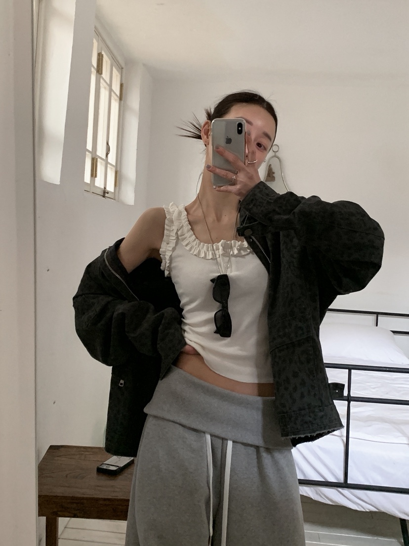 OURWAVE/OUR ROOM韓國直郵女士新款休閑吊帶背心荷葉邊紐扣Our Wave/Our Room吊帶/背心