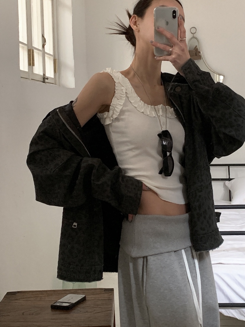 OURWAVE/OUR ROOM韓國直郵女士新款休閑吊帶背心荷葉邊紐扣Our Wave/Our Room吊帶/背心