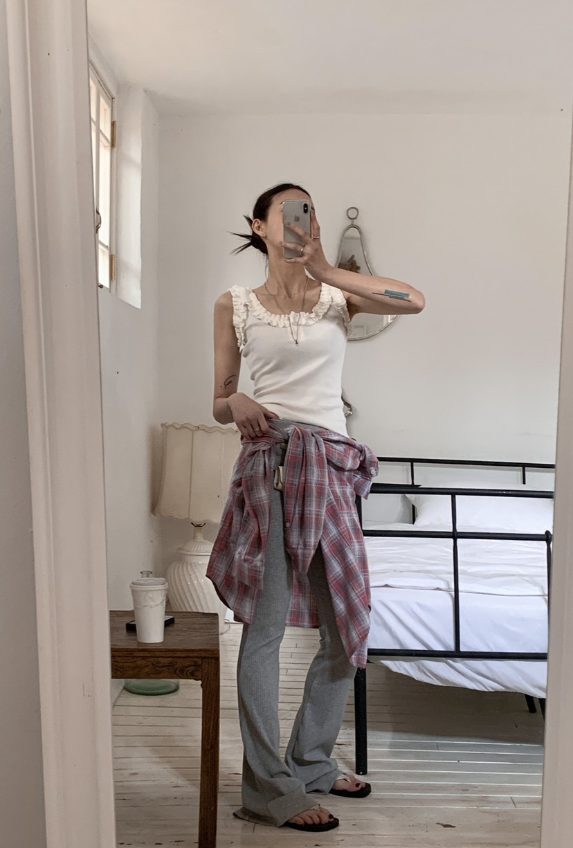 OURWAVE/OUR ROOM韓國直郵女士新款休閑吊帶背心荷葉邊紐扣Our Wave/Our Room吊帶/背心