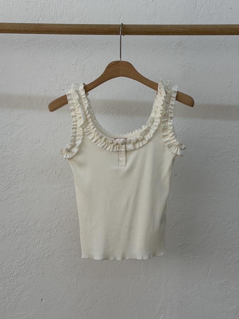 OURWAVE/OUR ROOM韓國直郵女士新款休閑吊帶背心荷葉邊紐扣Our Wave/Our Room吊帶/背心圖色1