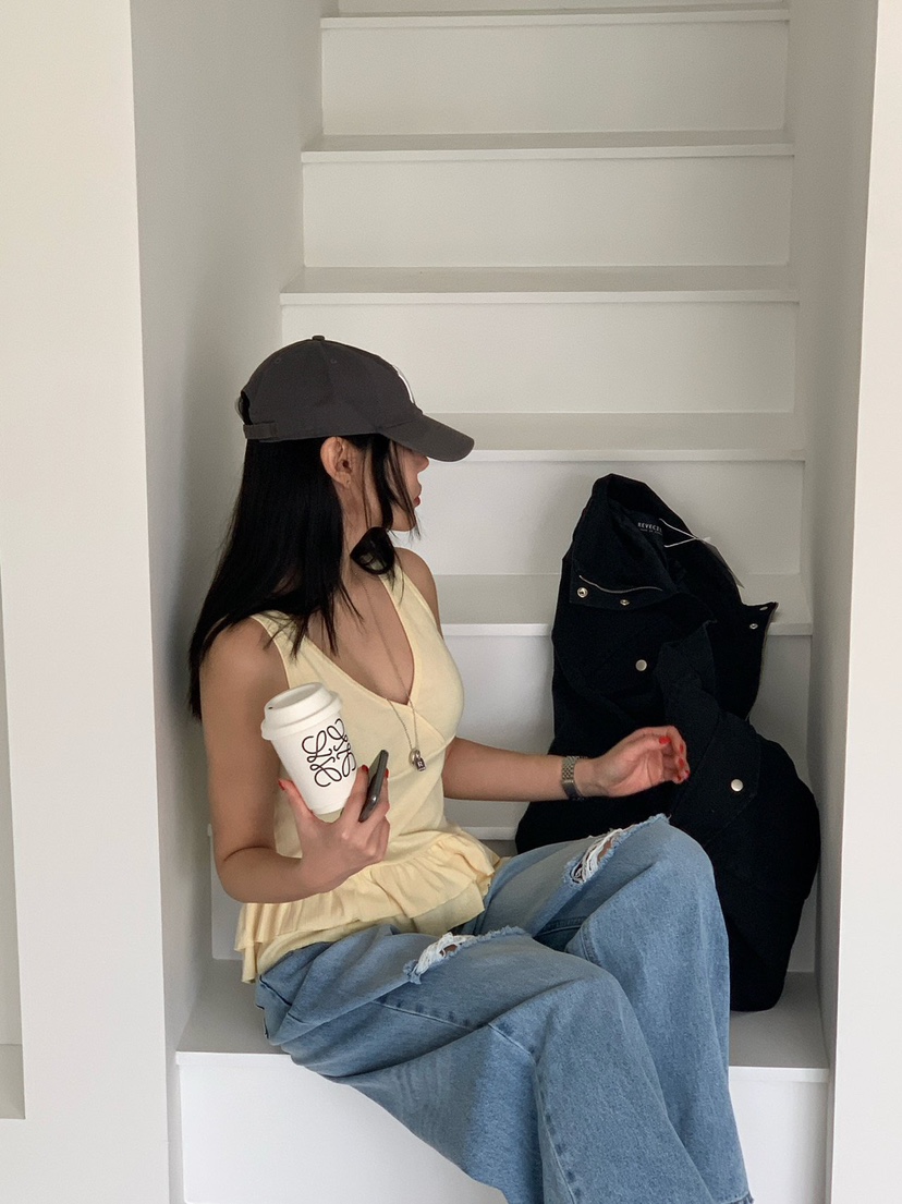 REVE CITE-L韓國東大門代購女士新款休閑吊帶背心荷葉邊REVE CITE-L吊帶/背心