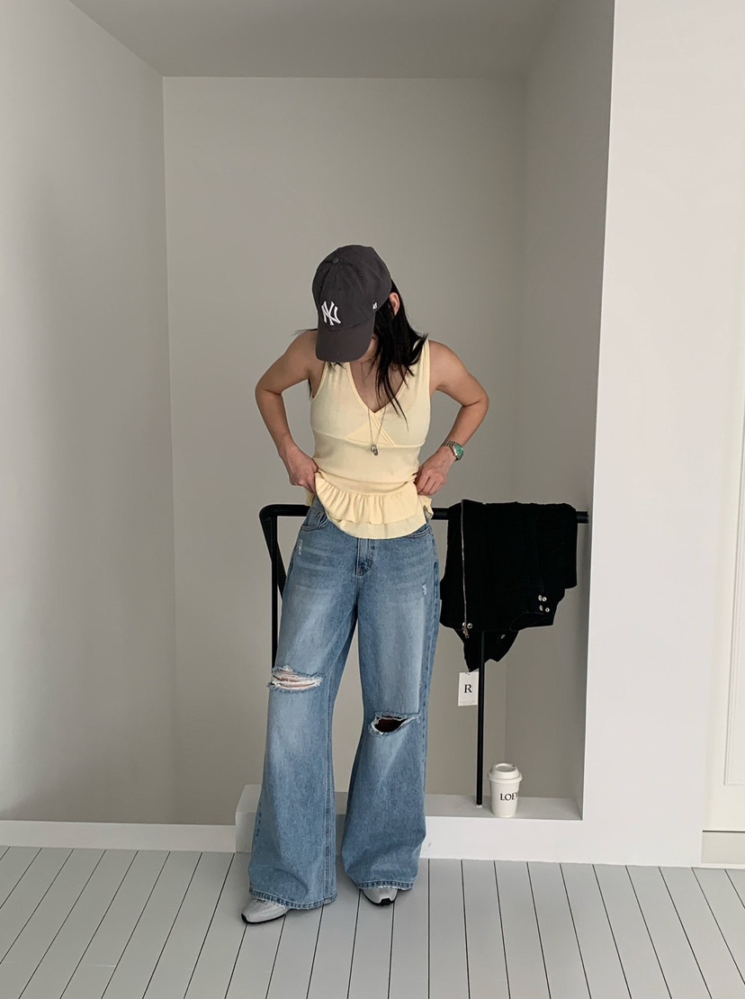 REVE CITE-L韓國東大門代購女士新款休閑吊帶背心荷葉邊REVE CITE-L吊帶/背心