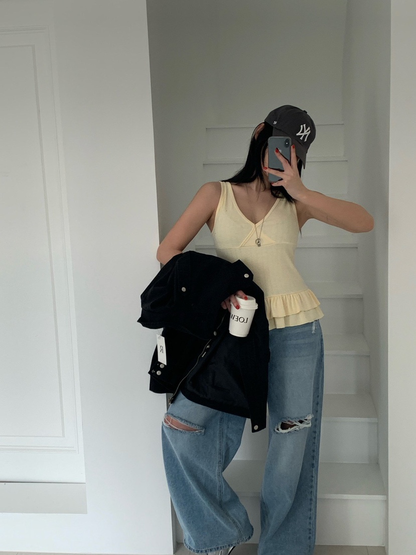 REVE CITE-L韓國東大門代購女士新款休閑吊帶背心荷葉邊REVE CITE-L吊帶/背心