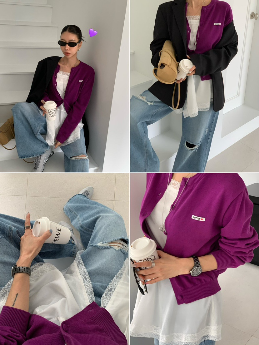 REVE CITE-L韓國東大門直郵女裝新品人氣針織衫奶油色開衫REVE CITE-L針織衫