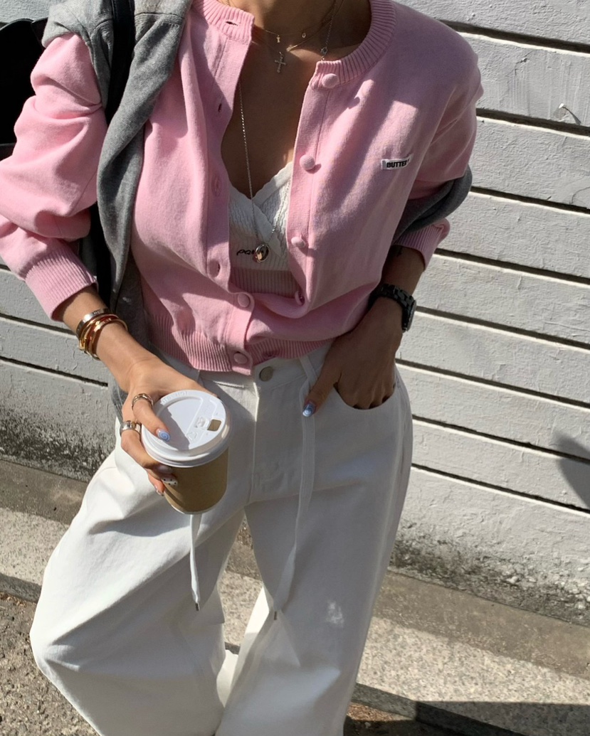 REVE CITE-L韓國東大門直郵女裝新品人氣針織衫奶油色開衫REVE CITE-L針織衫圖色1