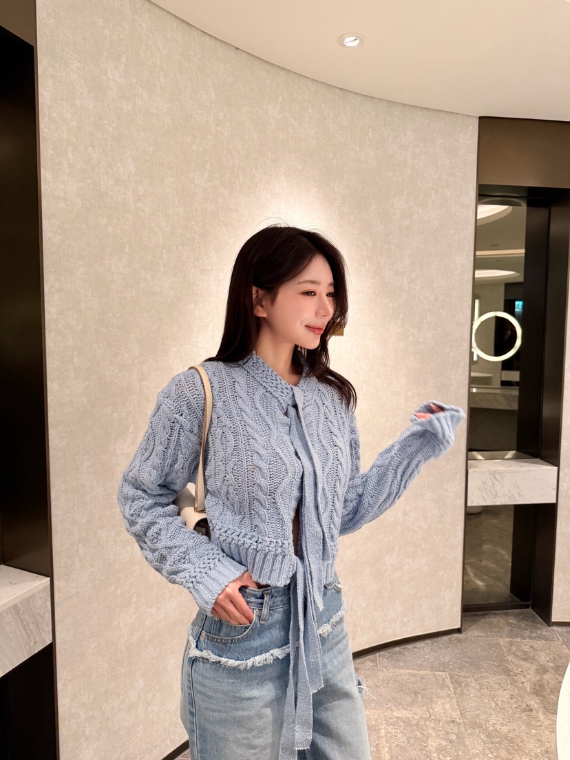 LAVIEU韓國東大門直郵女裝新款熱賣職業針織衫麻花針織短款LAVIEU針織衫