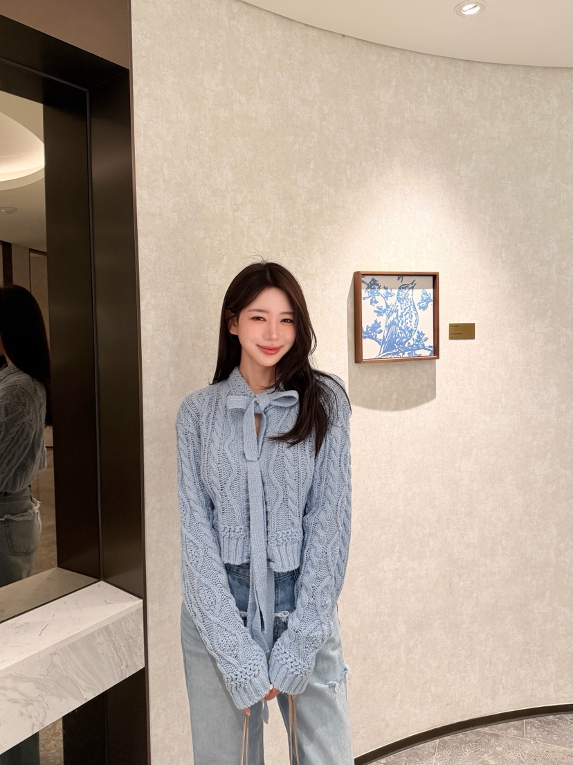 LAVIEU韓國東大門直郵女裝新款熱賣職業針織衫麻花針織短款LAVIEU針織衫